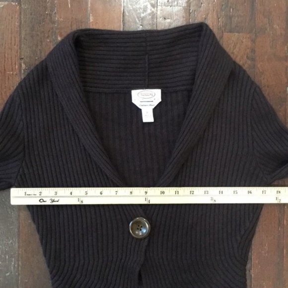 TALBOTS Women’s Cashmere Silk Blend Petites Cardigan Knit Tulip Hem Button Brown - Picture 10 of 13